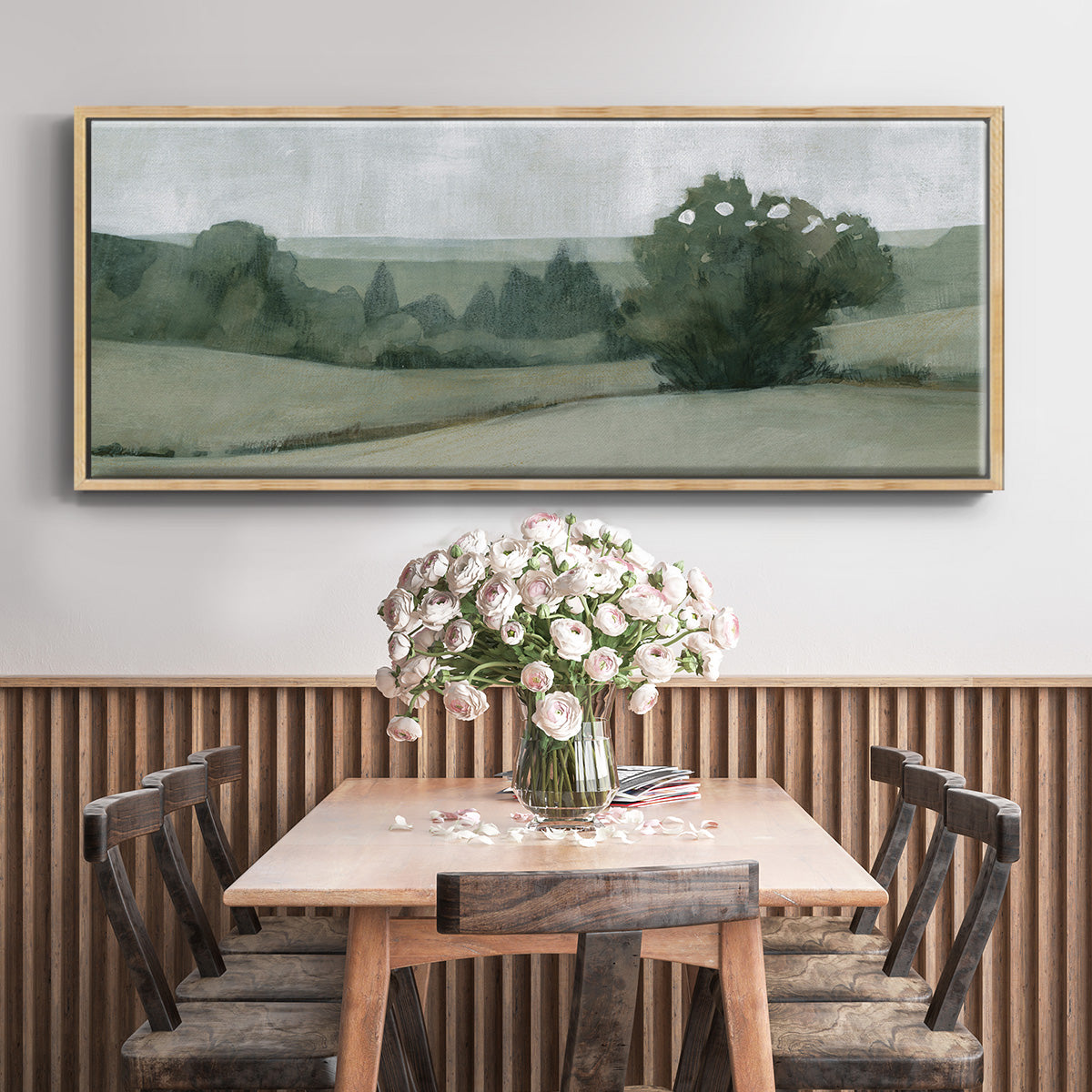 Soft Green Landscape II - Floater Framed Canvas Print