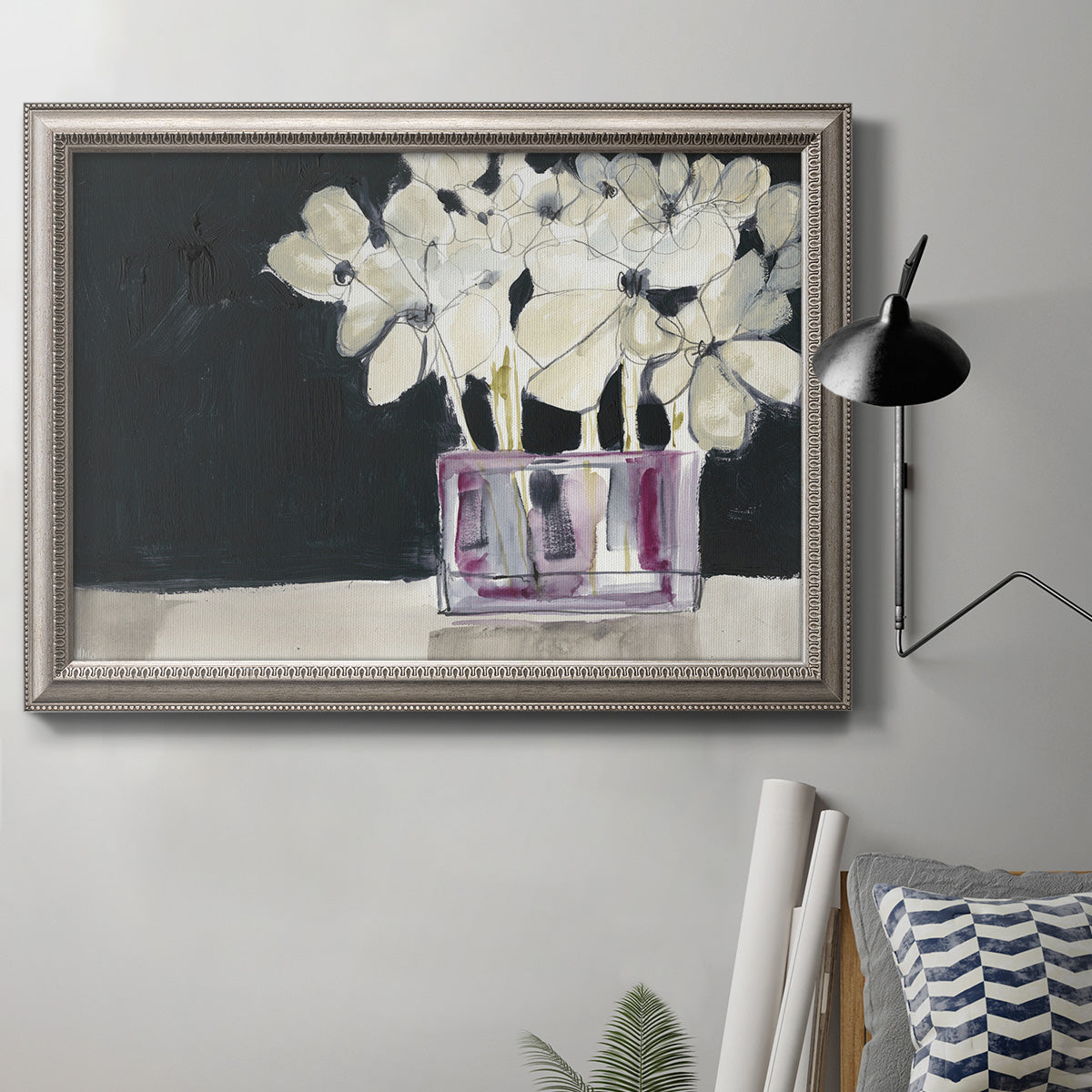 White Flowers in Fuchsia II Premium Framed Canvas- Ready to Hang