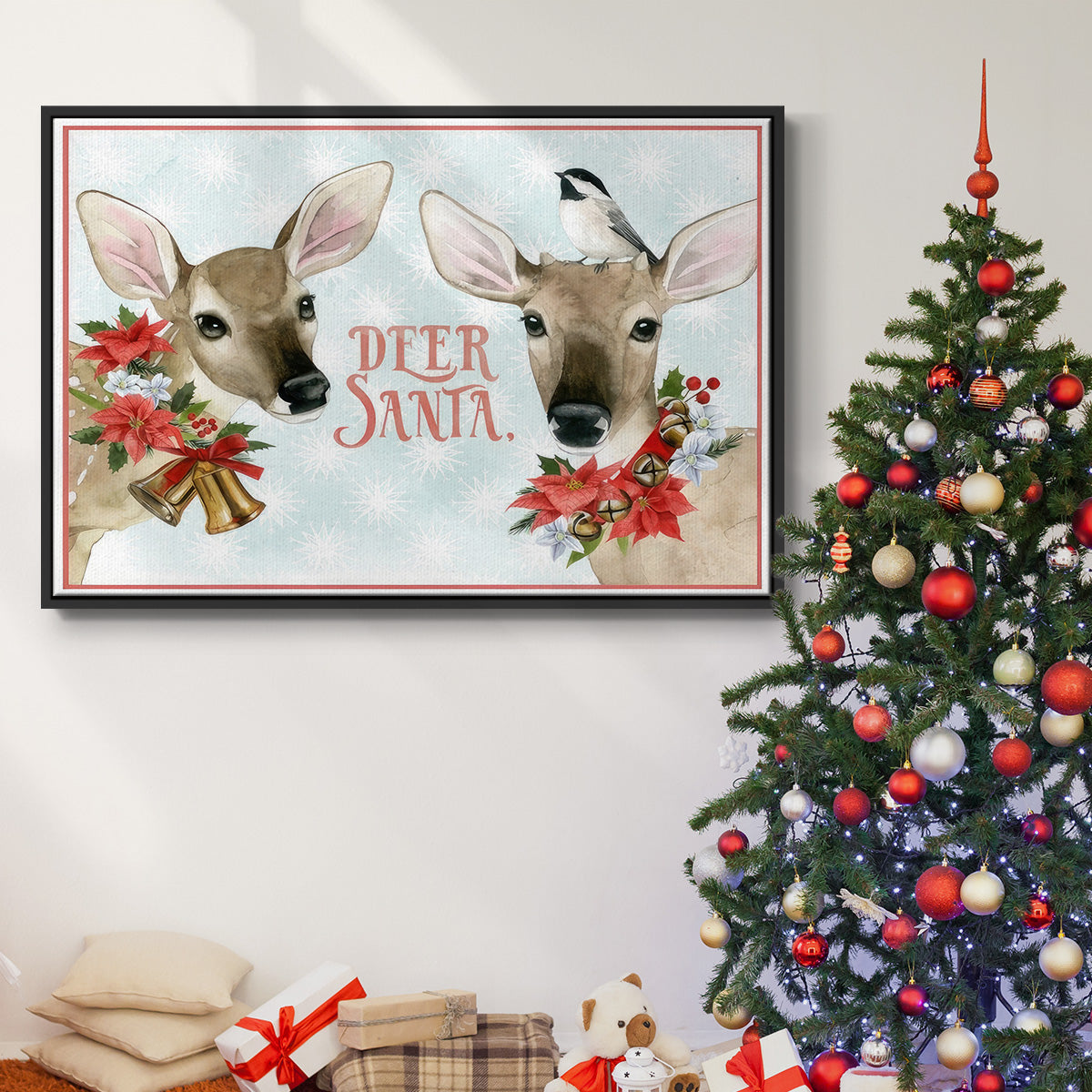 Deer Christmas Collection A - Framed Gallery Wrapped Canvas in Floating Frame