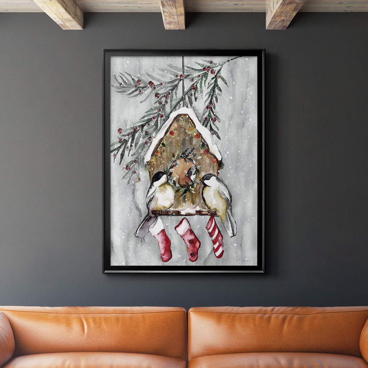 Winter Birds - Modern Framed Canvas Print