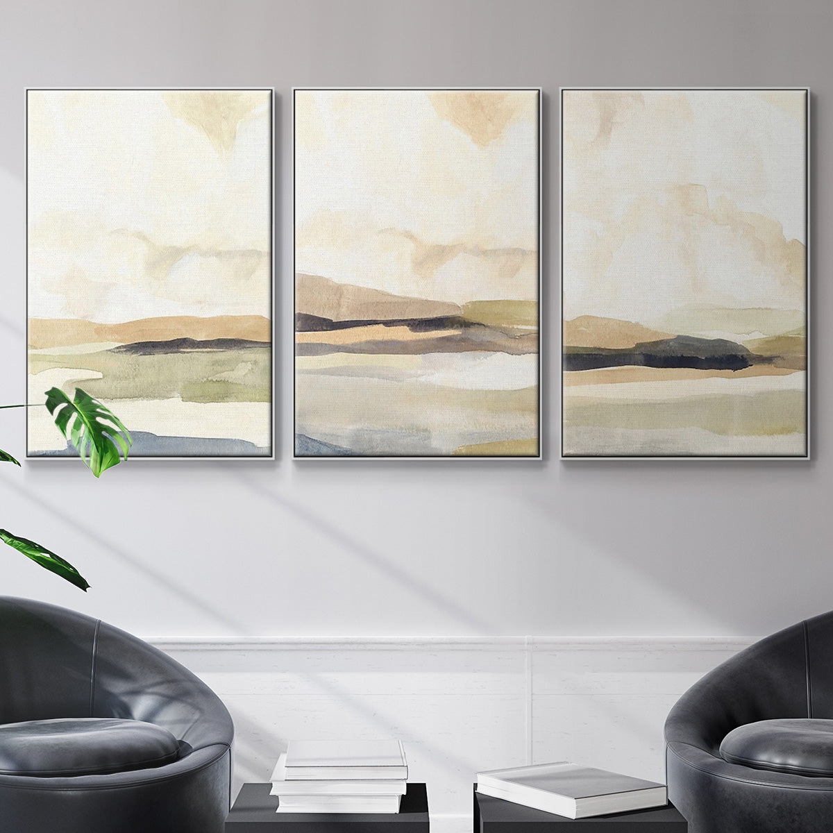 Slate Movement I - Framed Premium Gallery Wrapped Canvas L Frame 3 Piece Set - Ready to Hang