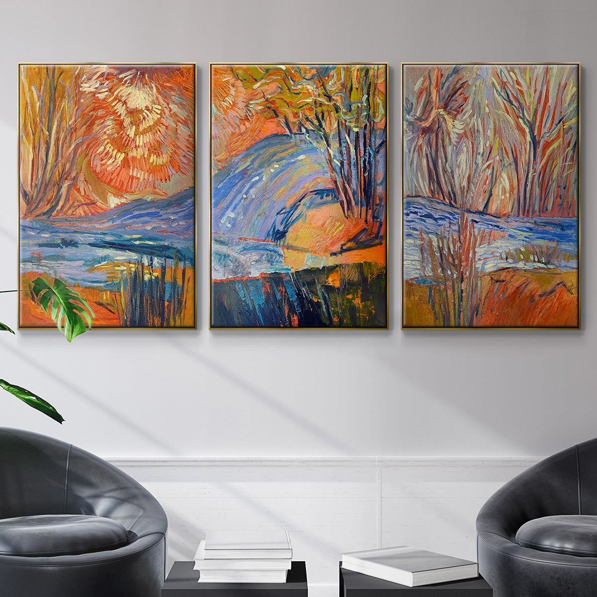 Cadmium Winter Solstice I - Framed Premium Gallery Wrapped Canvas L Frame 3 Piece Set - Ready to Hang