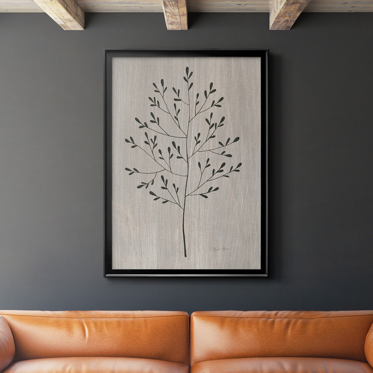 Leaves and Wood II - Modern Framed Canvas Print