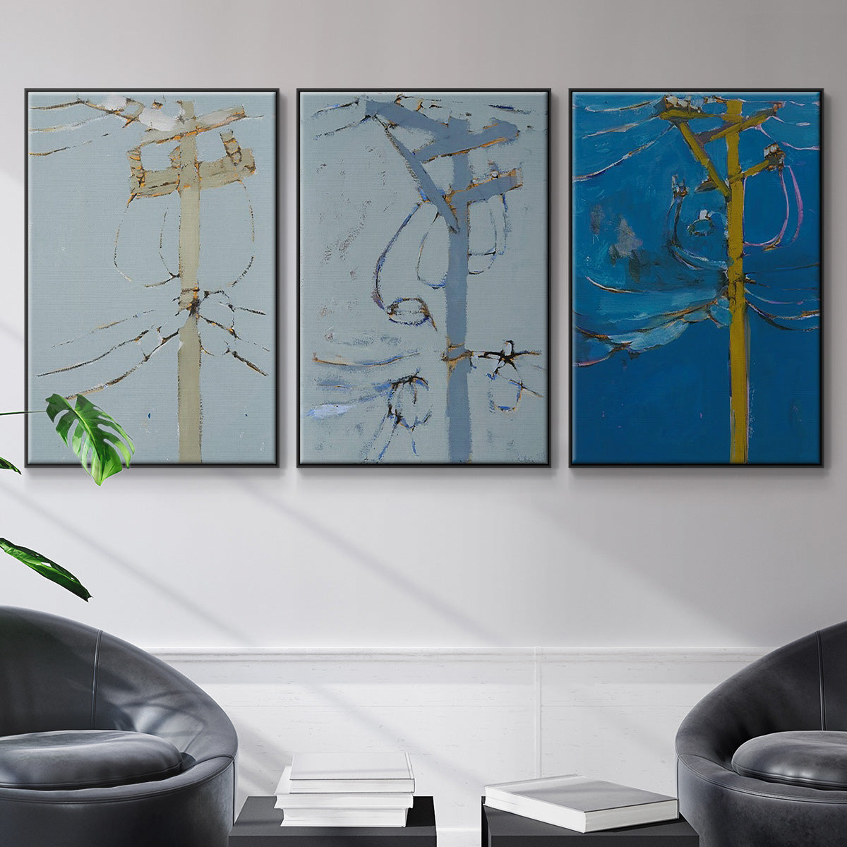 Wires IV - Framed Premium Gallery Wrapped Canvas L Frame 3 Piece Set - Ready to Hang