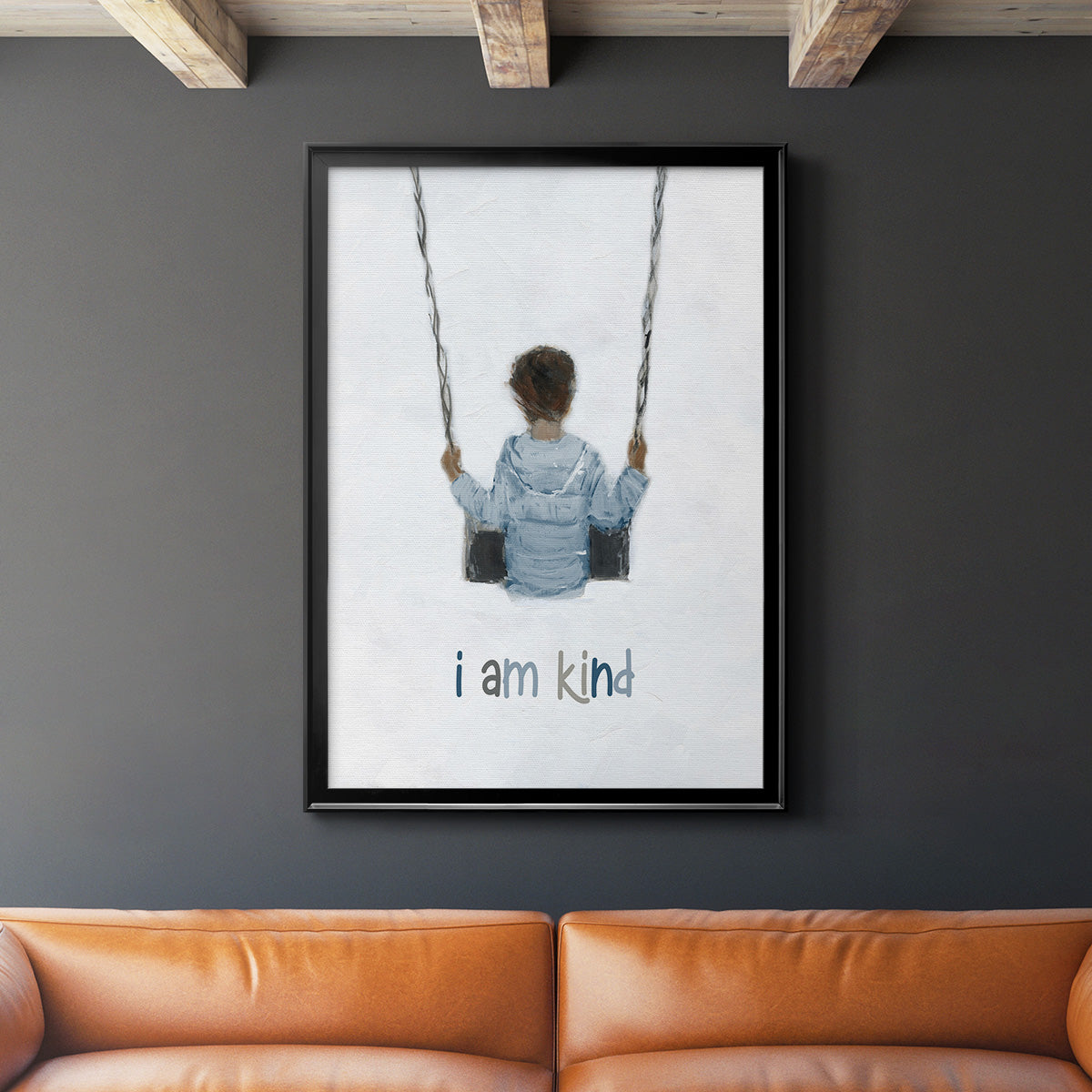 Boy on a Swing - Modern Framed Canvas Print