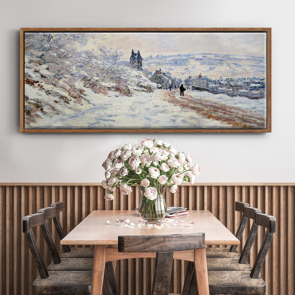 The Road to Vétheuil, Snow Effect, 1879 - Floater Framed Canvas Print