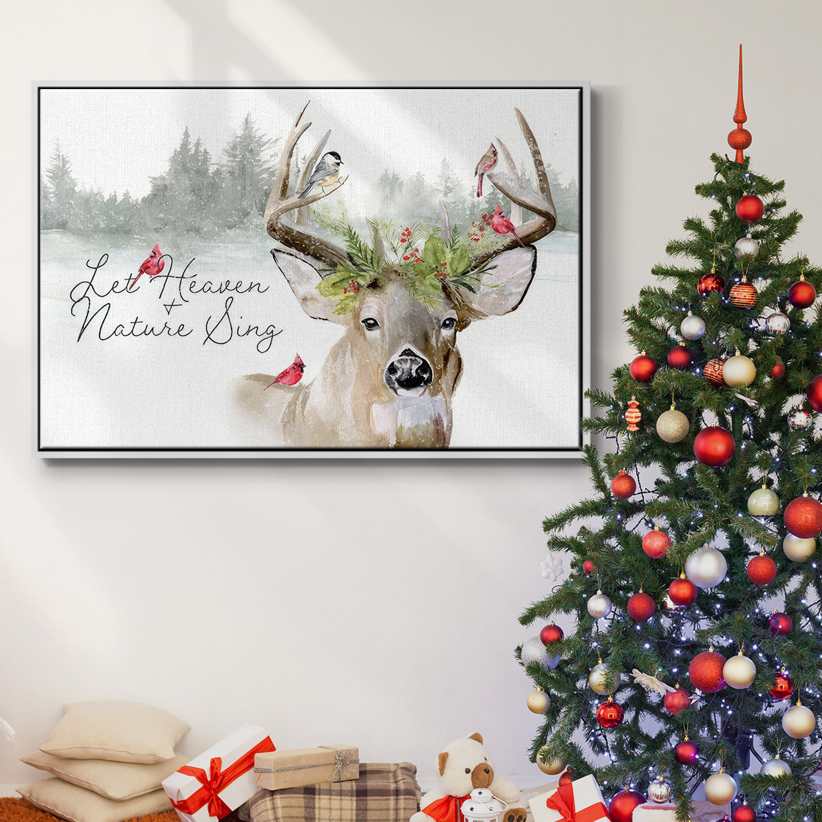 Holiday Deer Collection A - Floater Framed Canvas Print