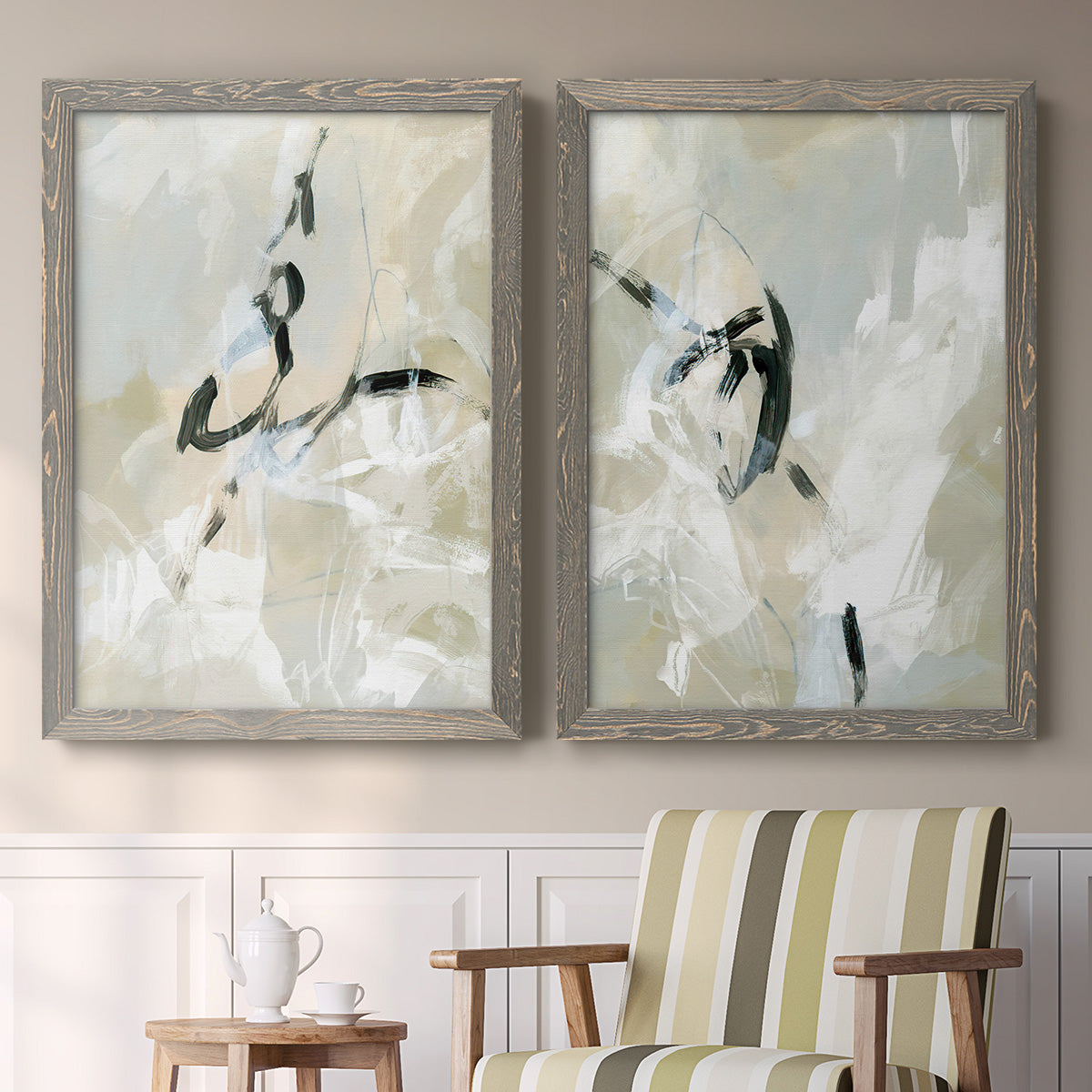 Scribble Veil I - Premium Framed Canvas 2 Piece Set - Ready to Hang