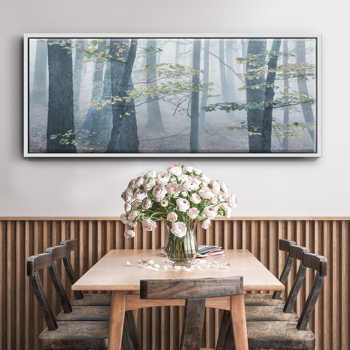 Chalky Misty Autumn Forest View - Floater Framed Canvas Print