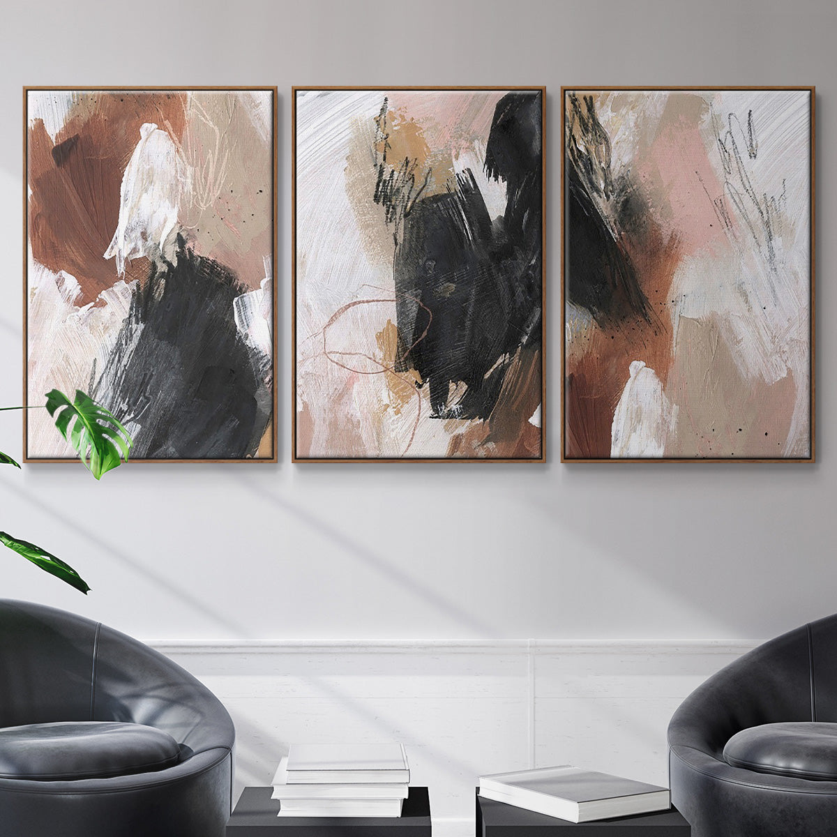 Unbleached Neutrals I - Framed Premium Gallery Wrapped Canvas L Frame 3 Piece Set - Ready to Hang