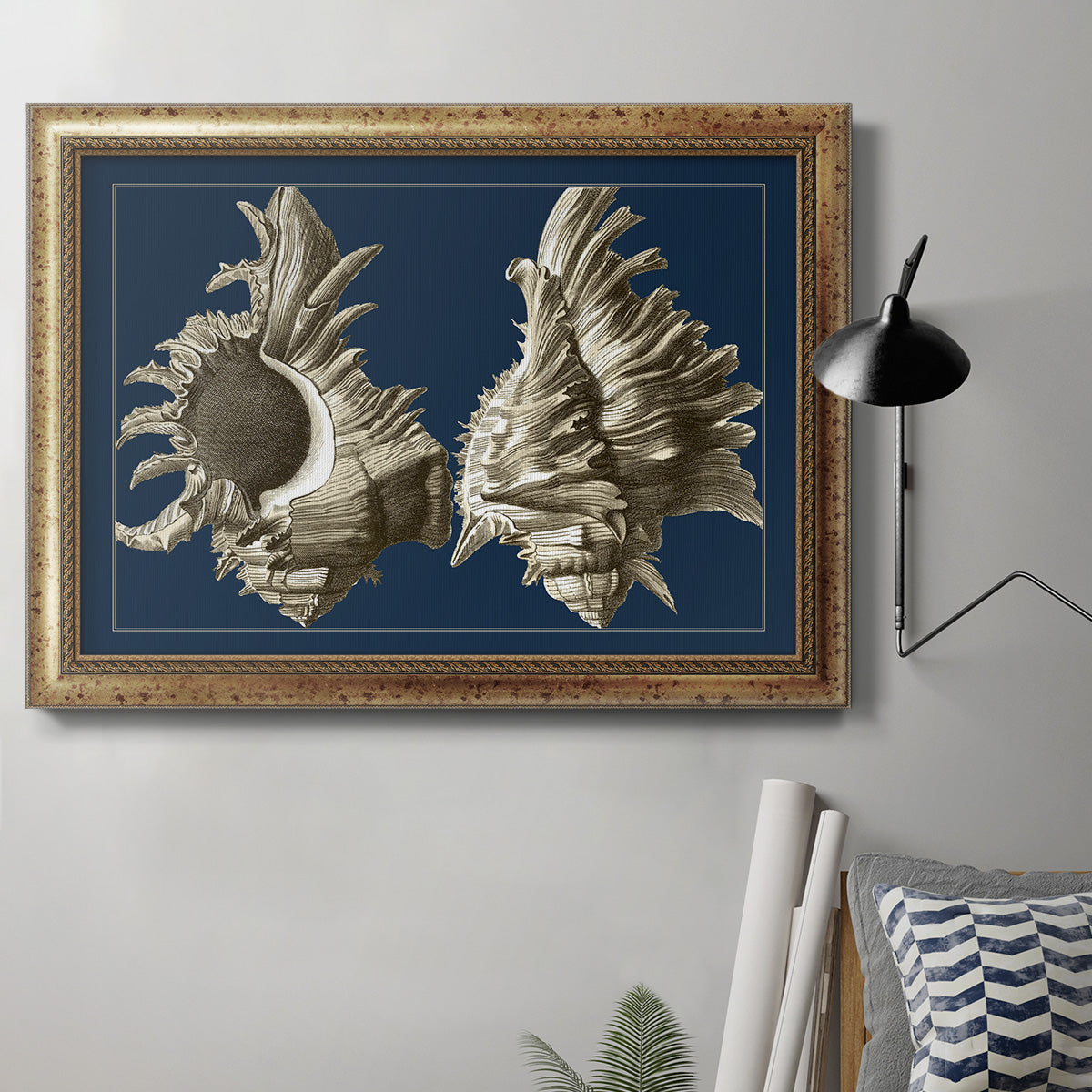 Conch Shells on Navy II Premium Framed Canvas- Ready to Hang