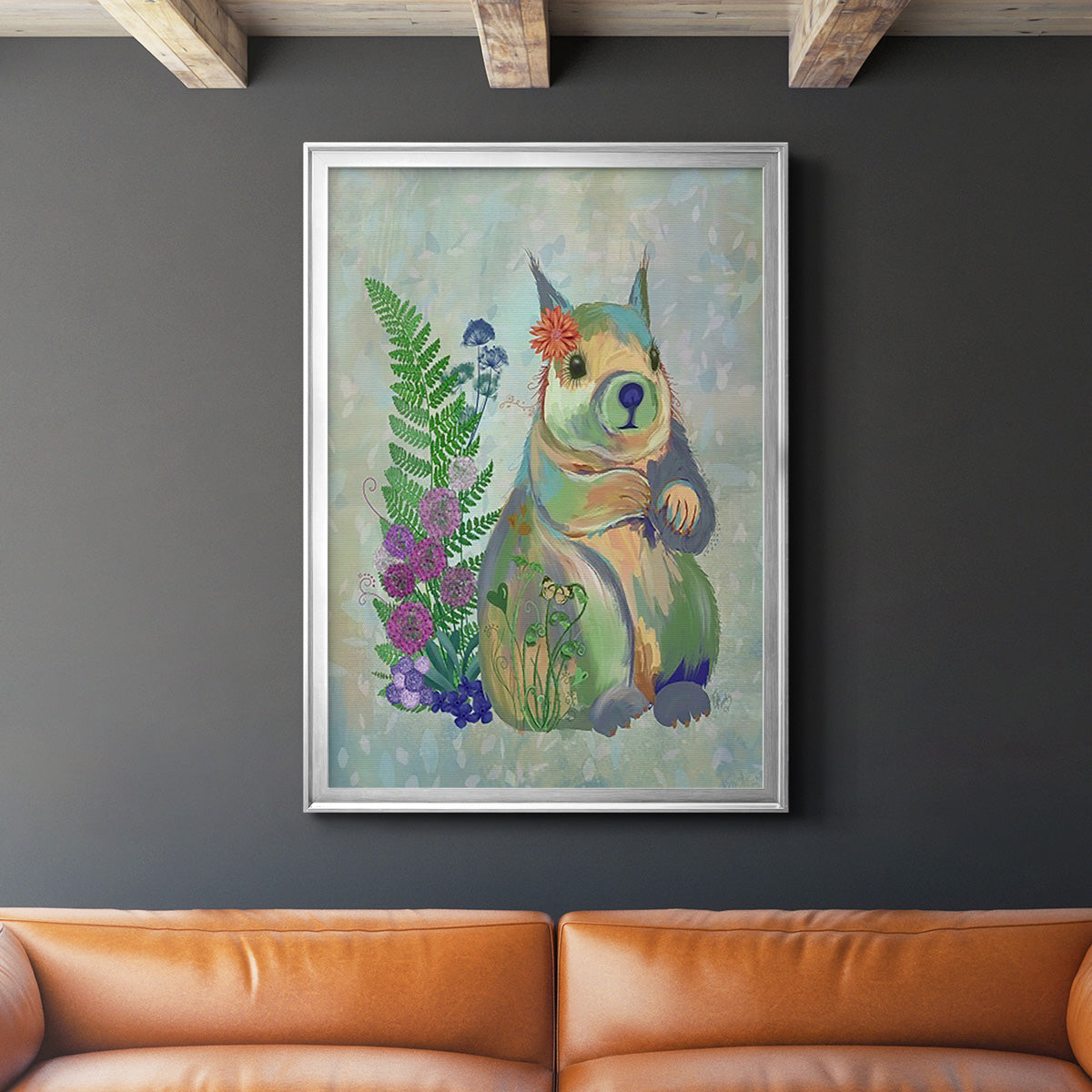 Fantastic Florals Squirrel - Modern Framed Canvas Print