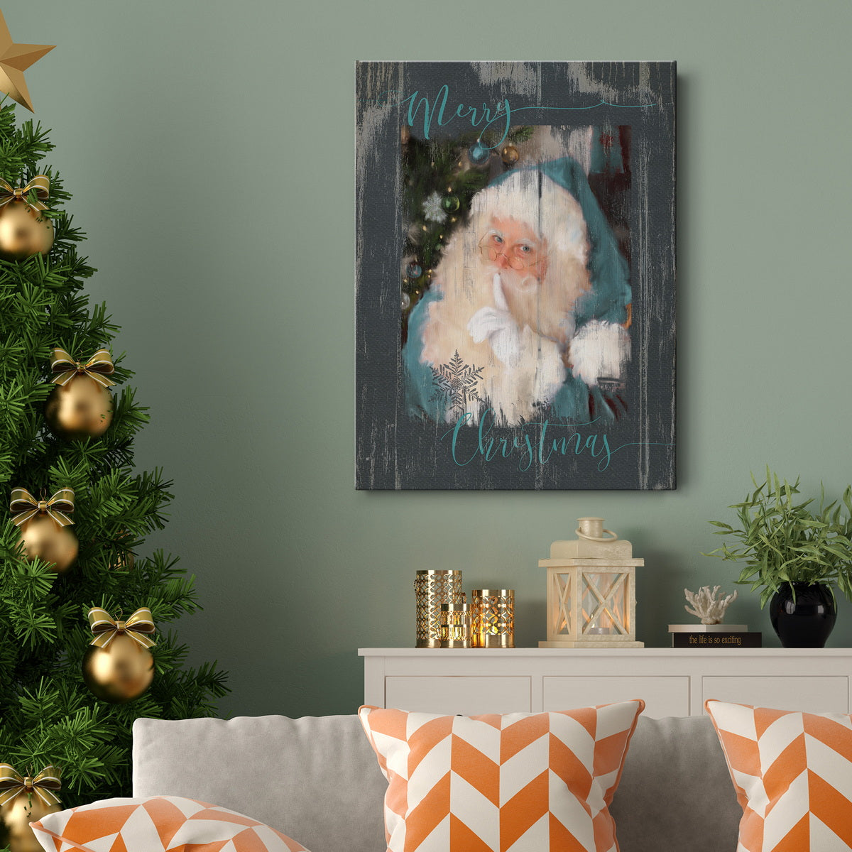 Teal Santa - Canvas Art Print