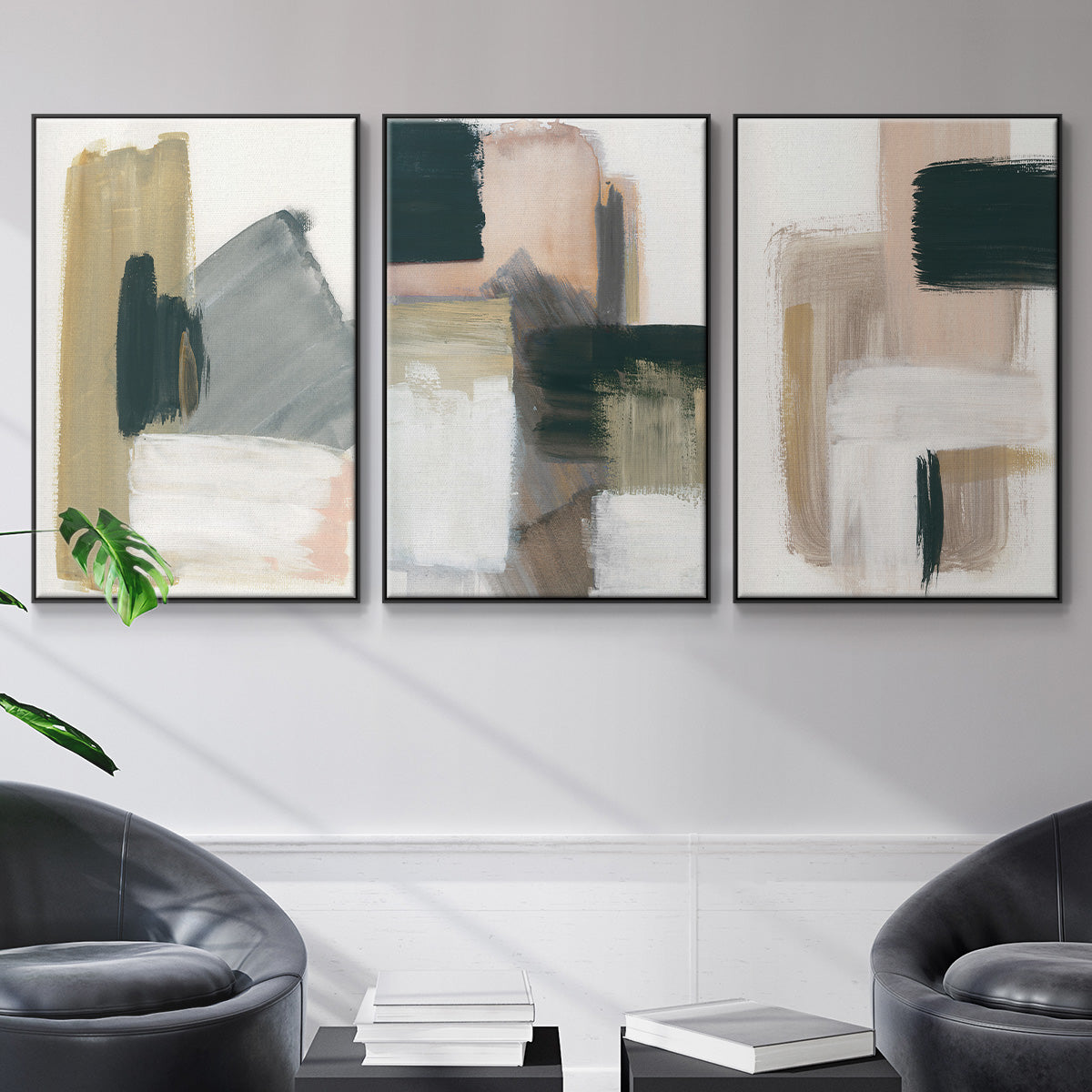 Marble Block Symmetry I - Framed Premium Gallery Wrapped Canvas L Frame 3 Piece Set - Ready to Hang