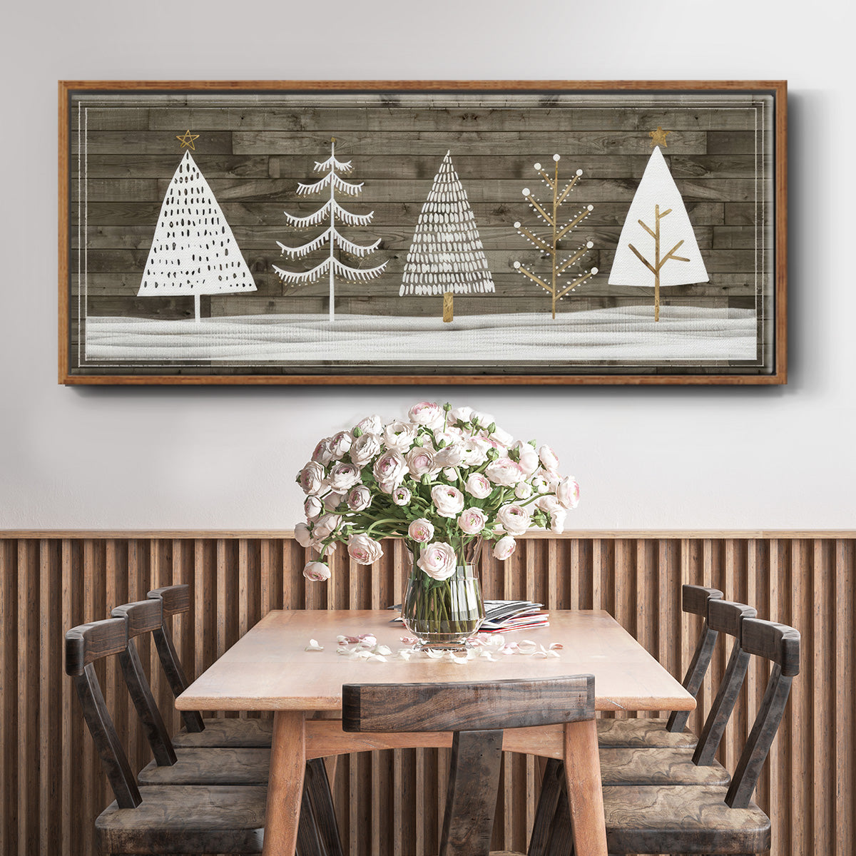 Wooded White Christmas Collection D - Floater Framed Canvas Print
