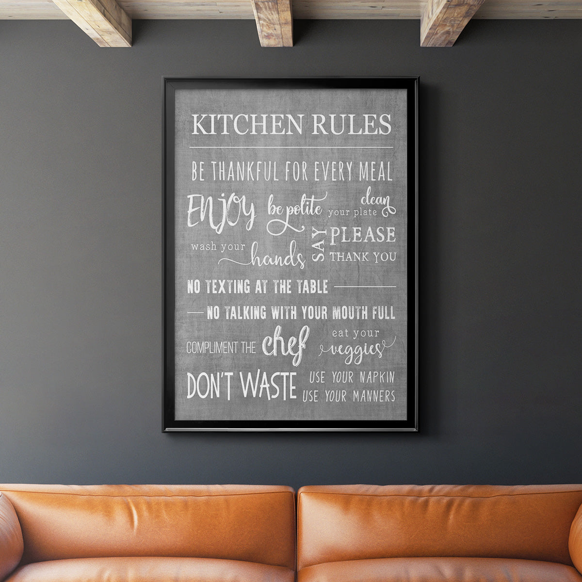 Neutral Kitchen Rules - Modern Framed Canvas Print
