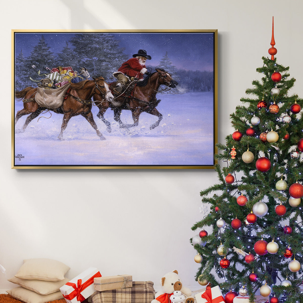 Christmas Rush - Framed Gallery Wrapped Canvas in Floating Frame