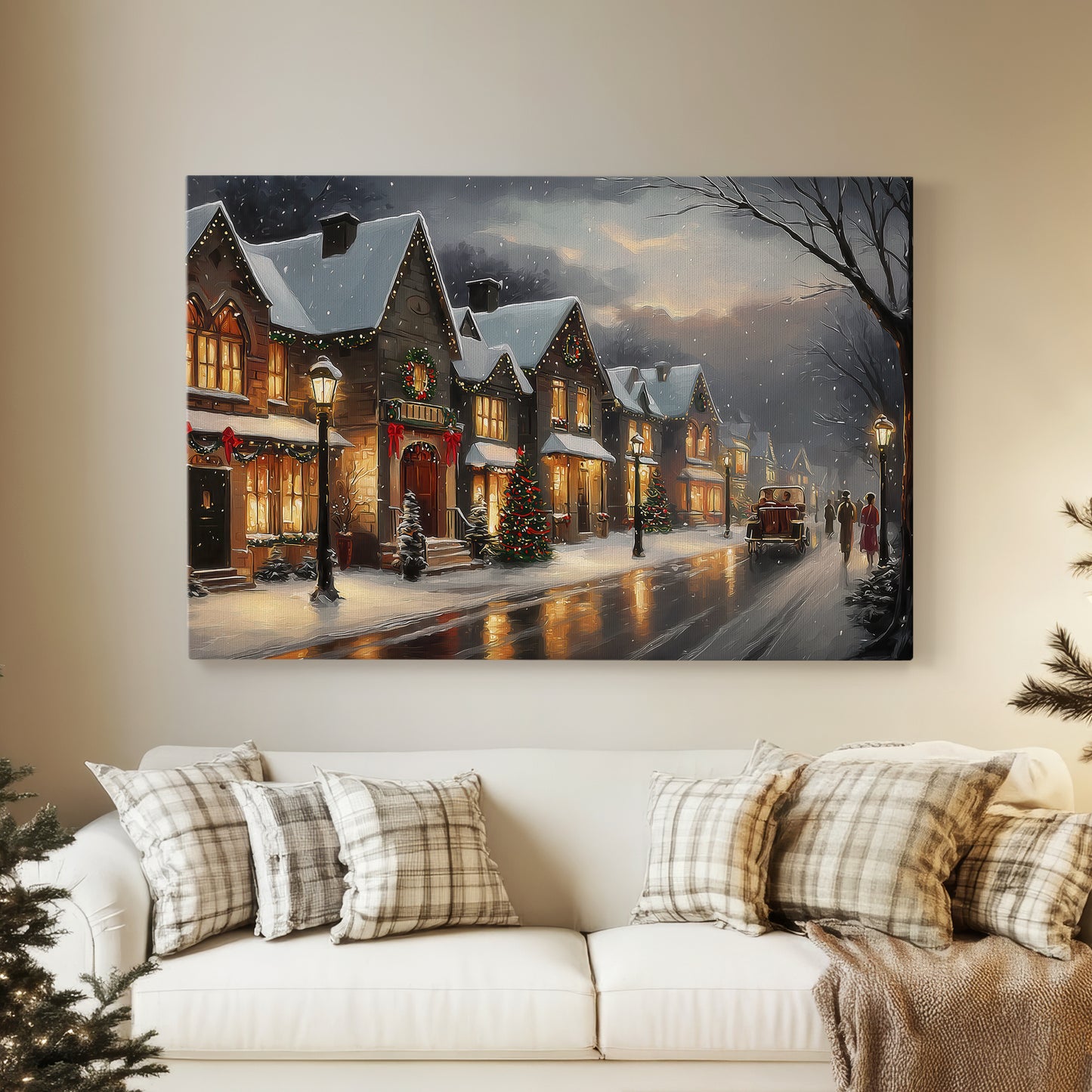 Warm Lantern Night Green - Canvas Art Print