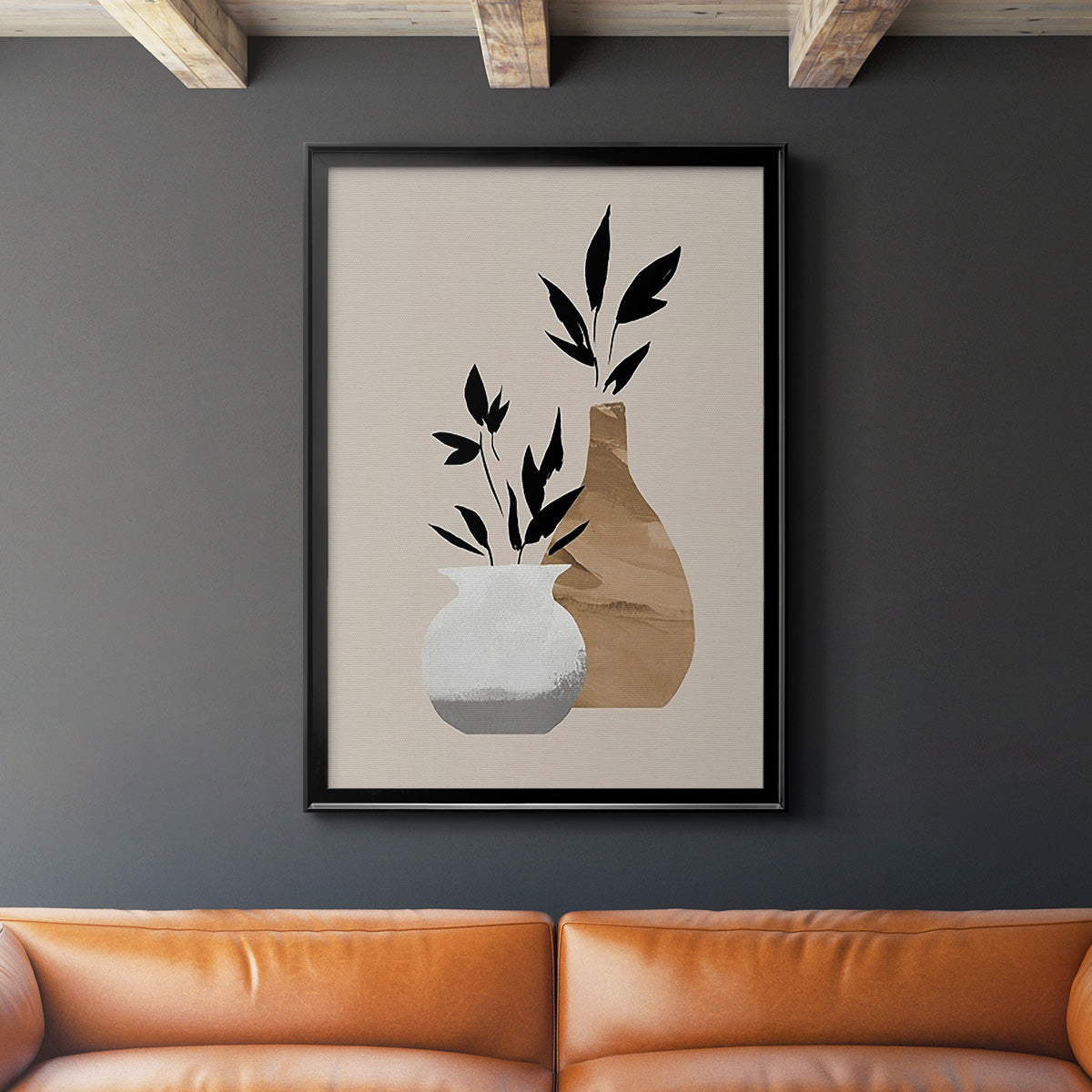 Simple Bud Vases I - Modern Framed Canvas Print