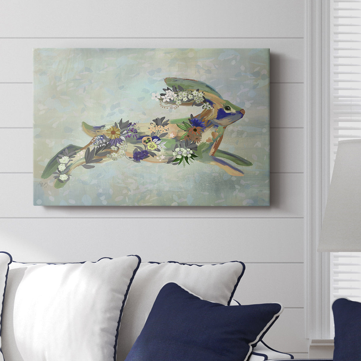 Fantastic Florals Hare, Running - Canvas Art Print