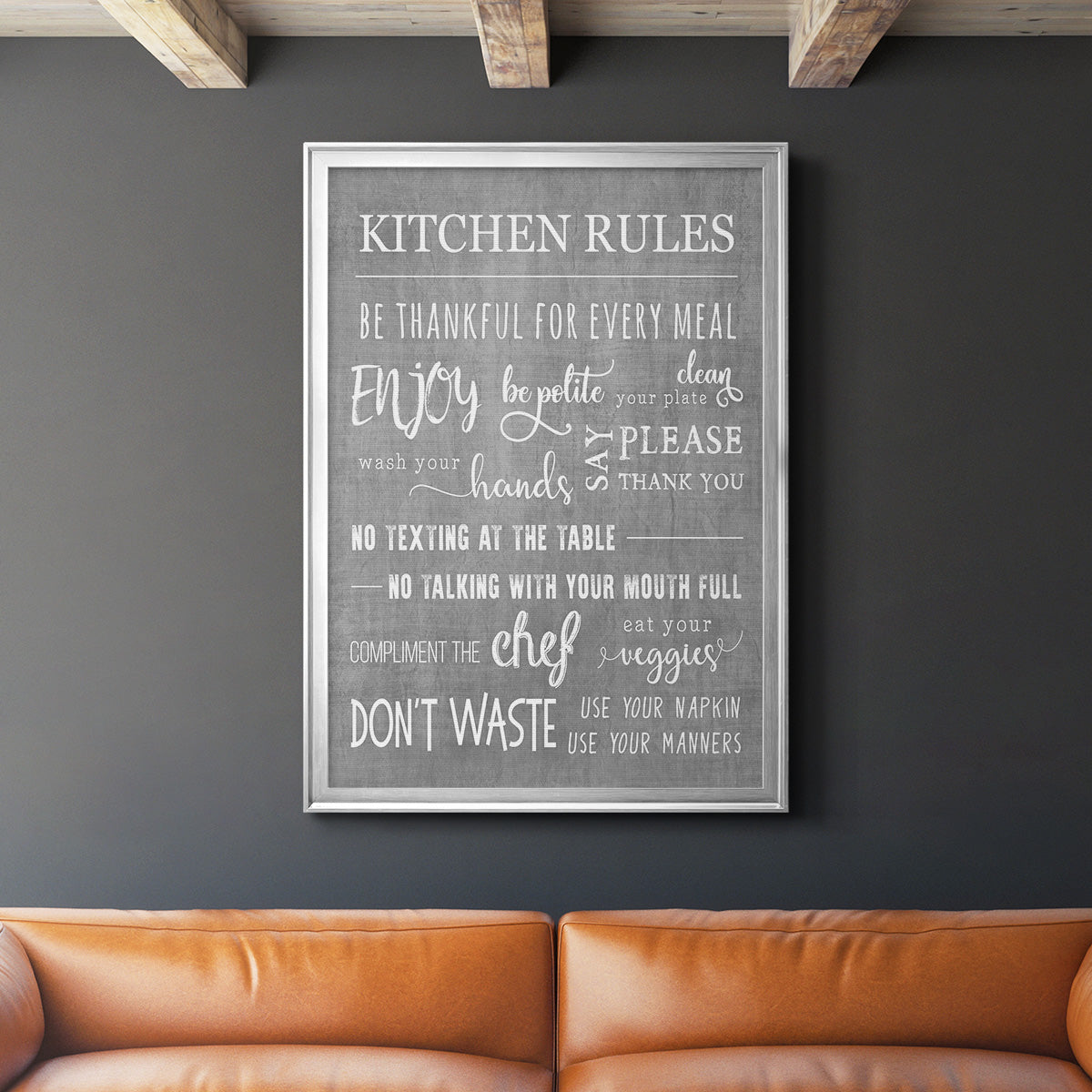 Neutral Kitchen Rules - Modern Framed Canvas Print