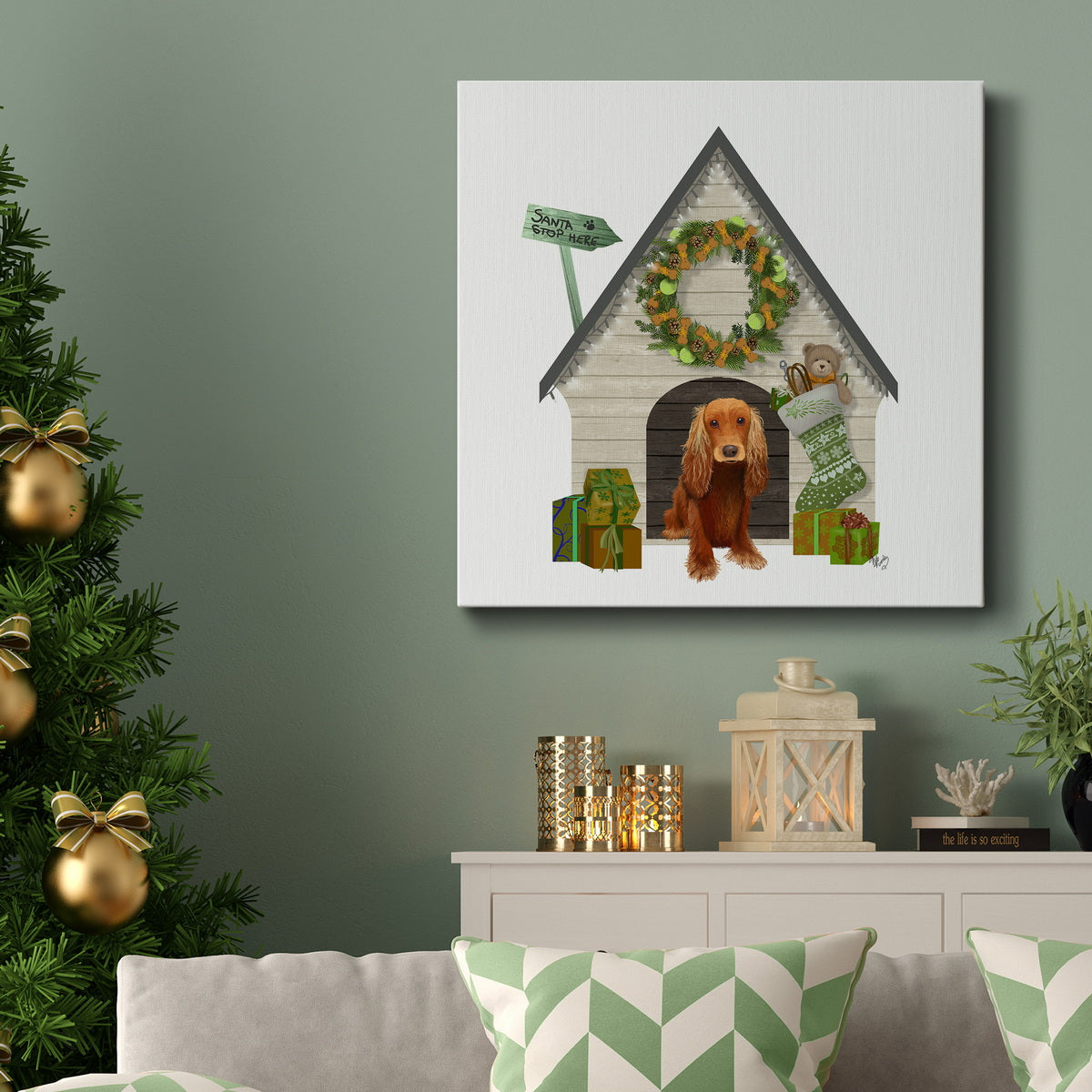 Christmas Des - Christmas Kennel - Cottage-Premium Gallery Wrapped Canvas - Ready to Hang