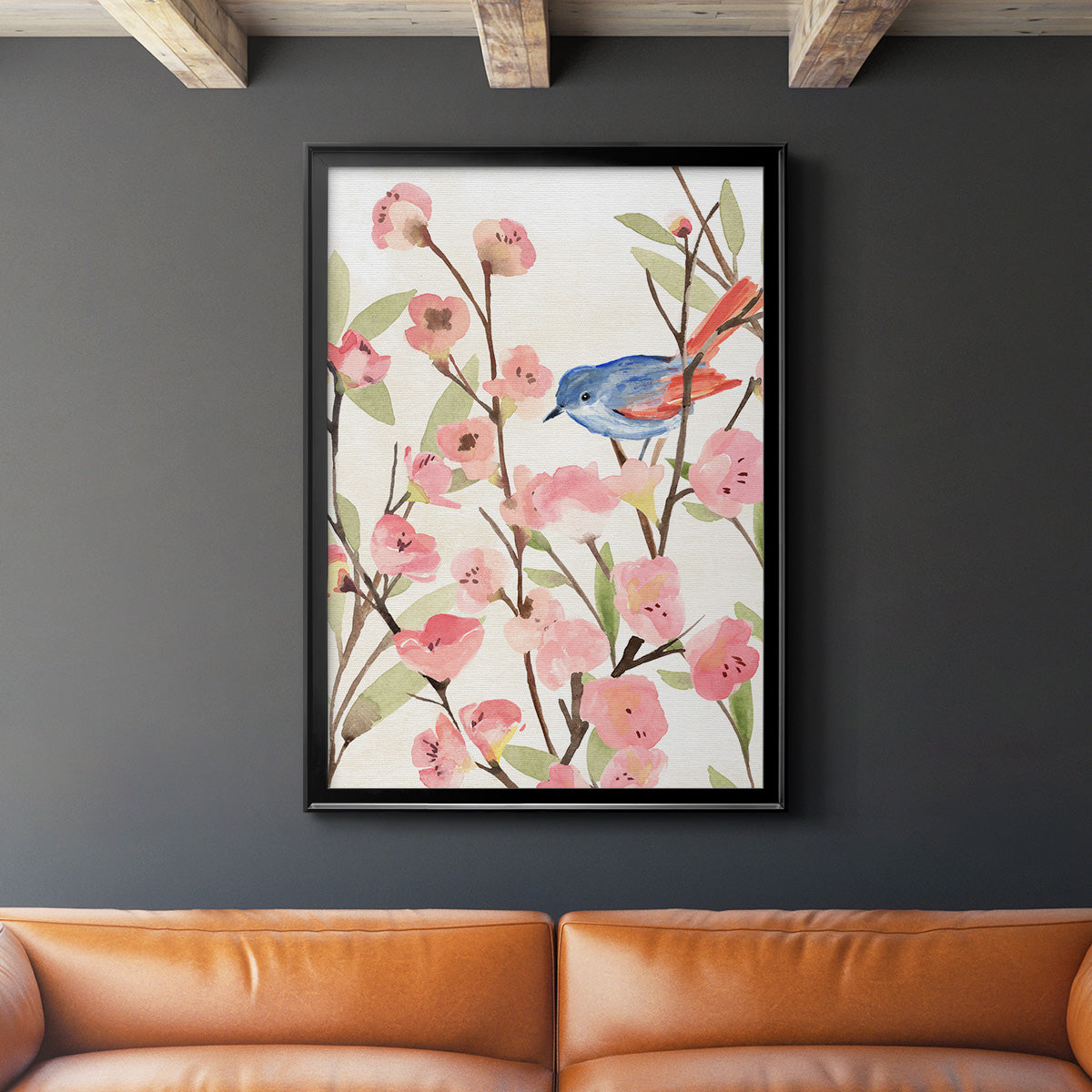 Cherry Blossom Perch II - Modern Framed Canvas Print