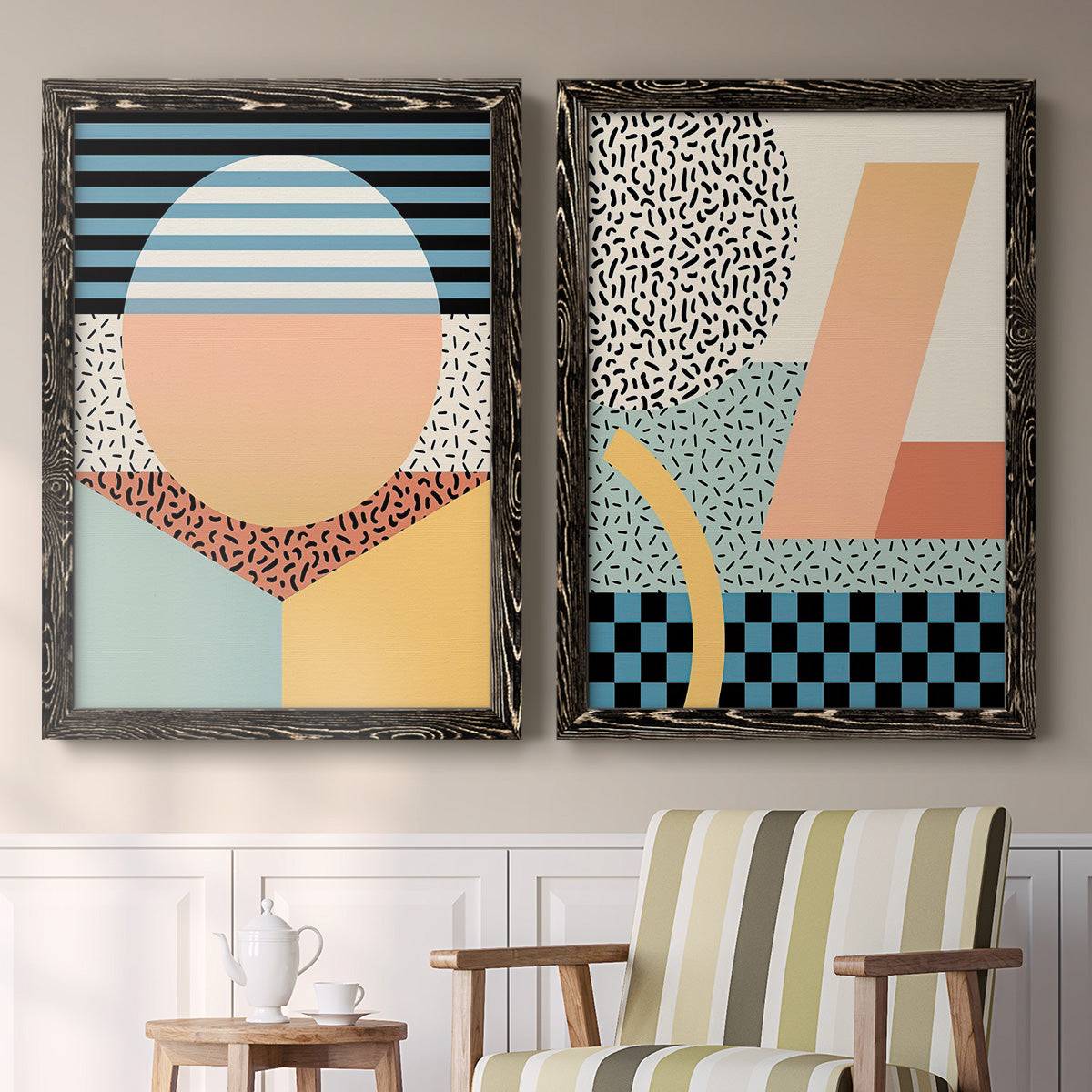 Modern Memphis III - Premium Framed Canvas 2 Piece Set - Ready to Hang