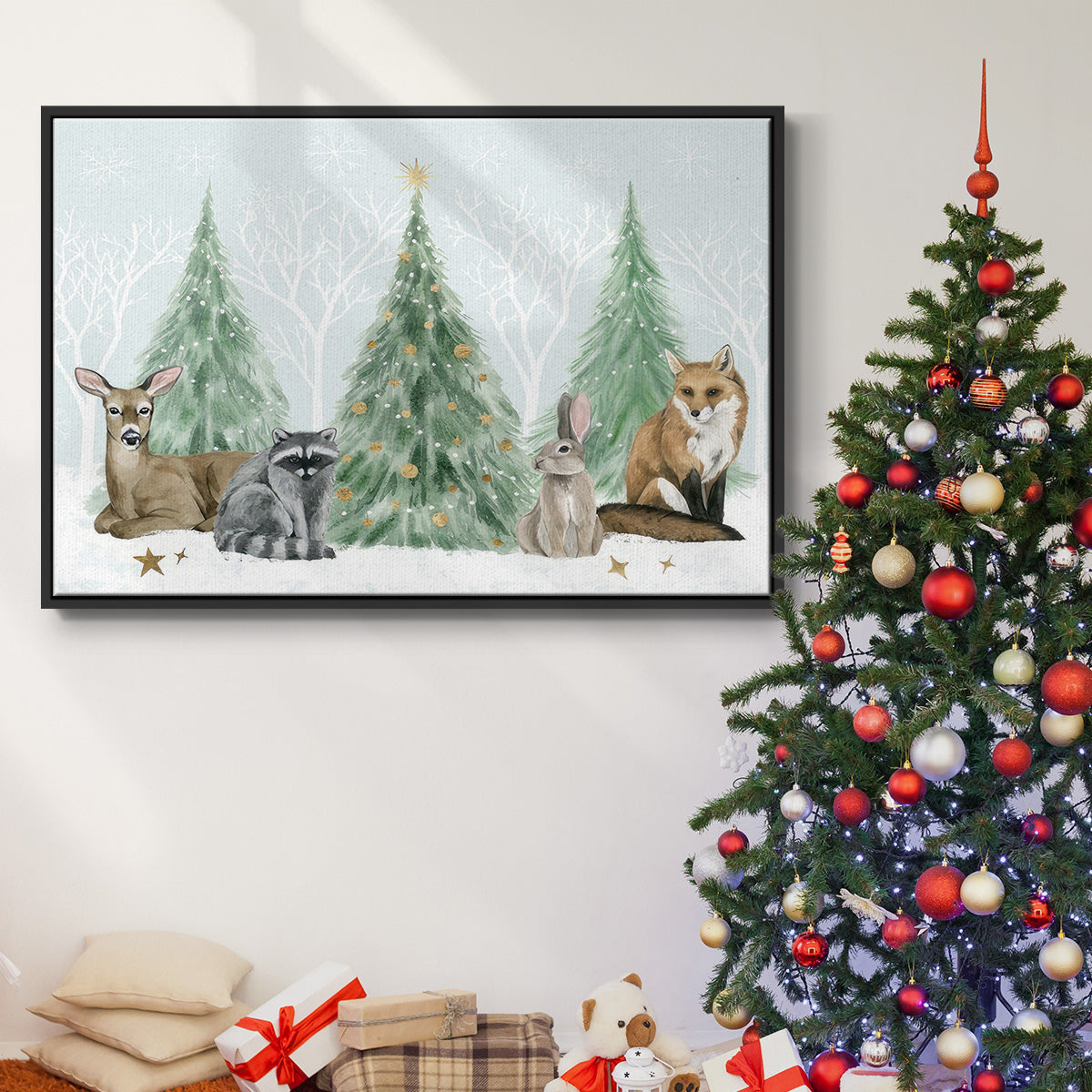 Christmas in the Forest Collection A - Framed Gallery Wrapped Canvas in Floating Frame