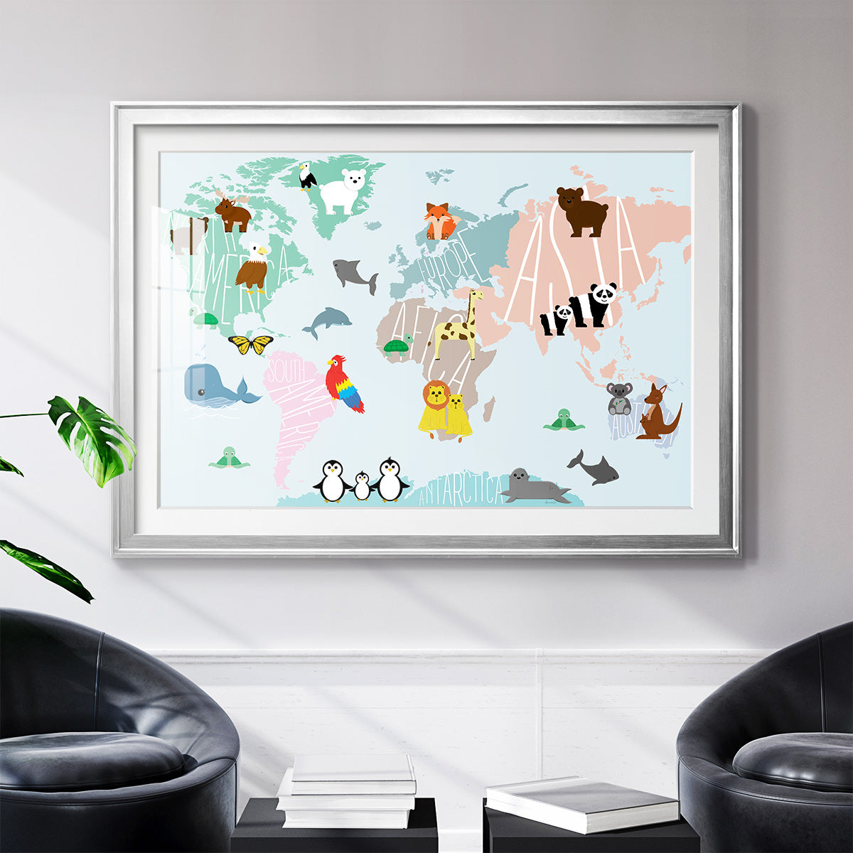 Animal Map - Modern Framed Art Print