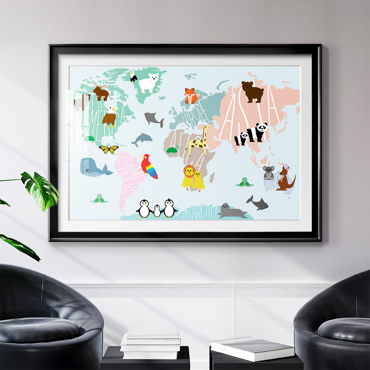 Animal Map - Modern Framed Art Print