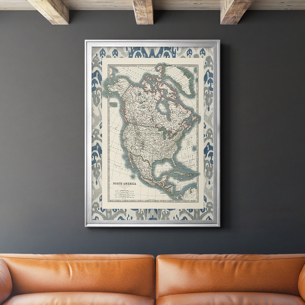 Bordered Map of North America - Modern Framed Canvas Print