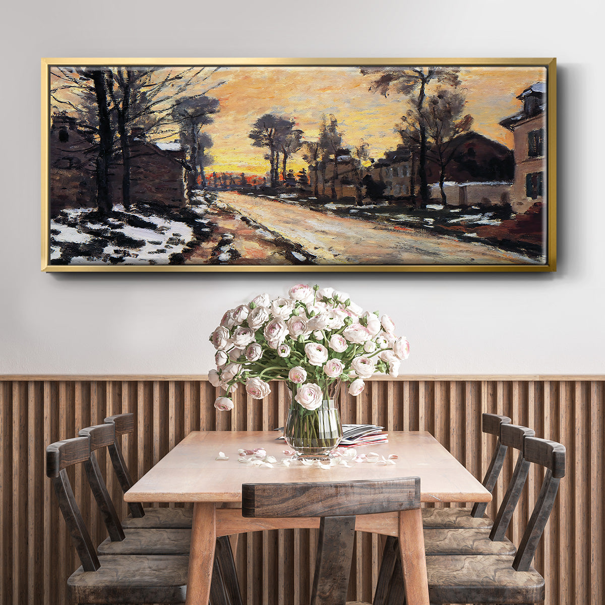 Road at Louveciennes, Melting Snow, Sunset, 1870 - Floater Framed Canvas Print