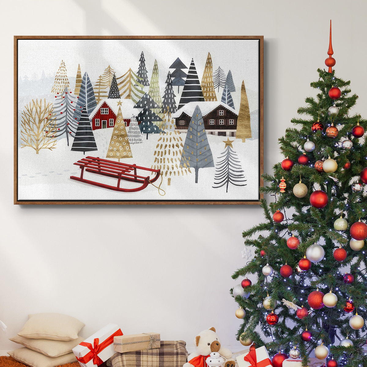 Christmas Chalet Collection A - Framed Gallery Wrapped Canvas in Floating Frame