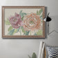Modern peony floral drawing in an ornate traditional silver frame displayed in a neutral interior setting.