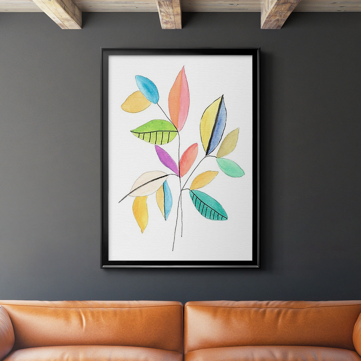 Color Pop Leaves I - Modern Framed Canvas Print