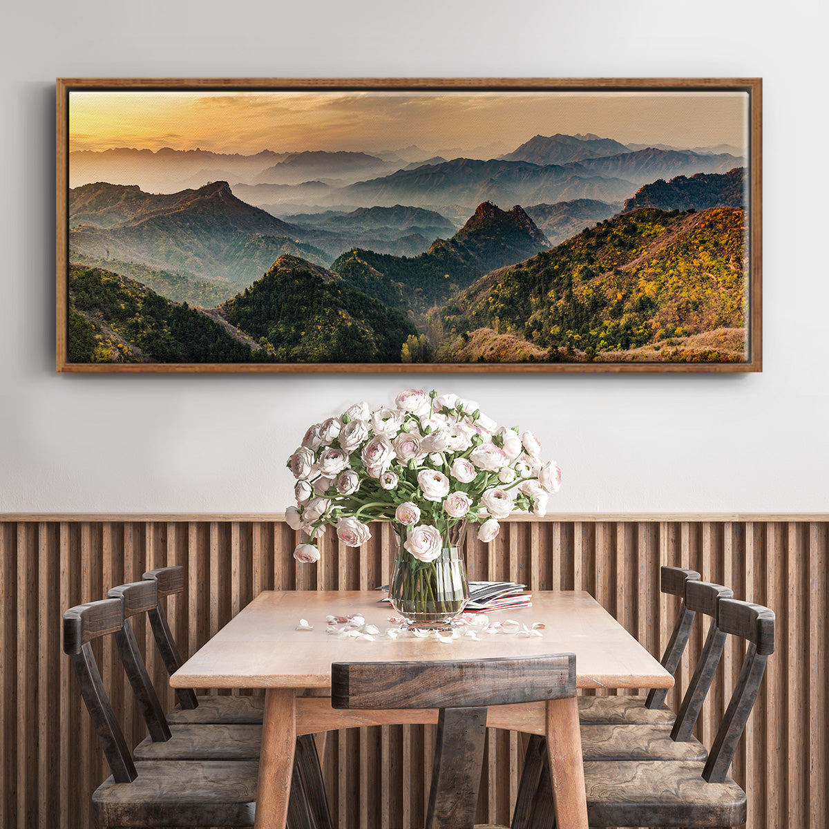 Jinshanling Mountains at Sunrise in Autumn Colors - Floater Framed Canvas Print