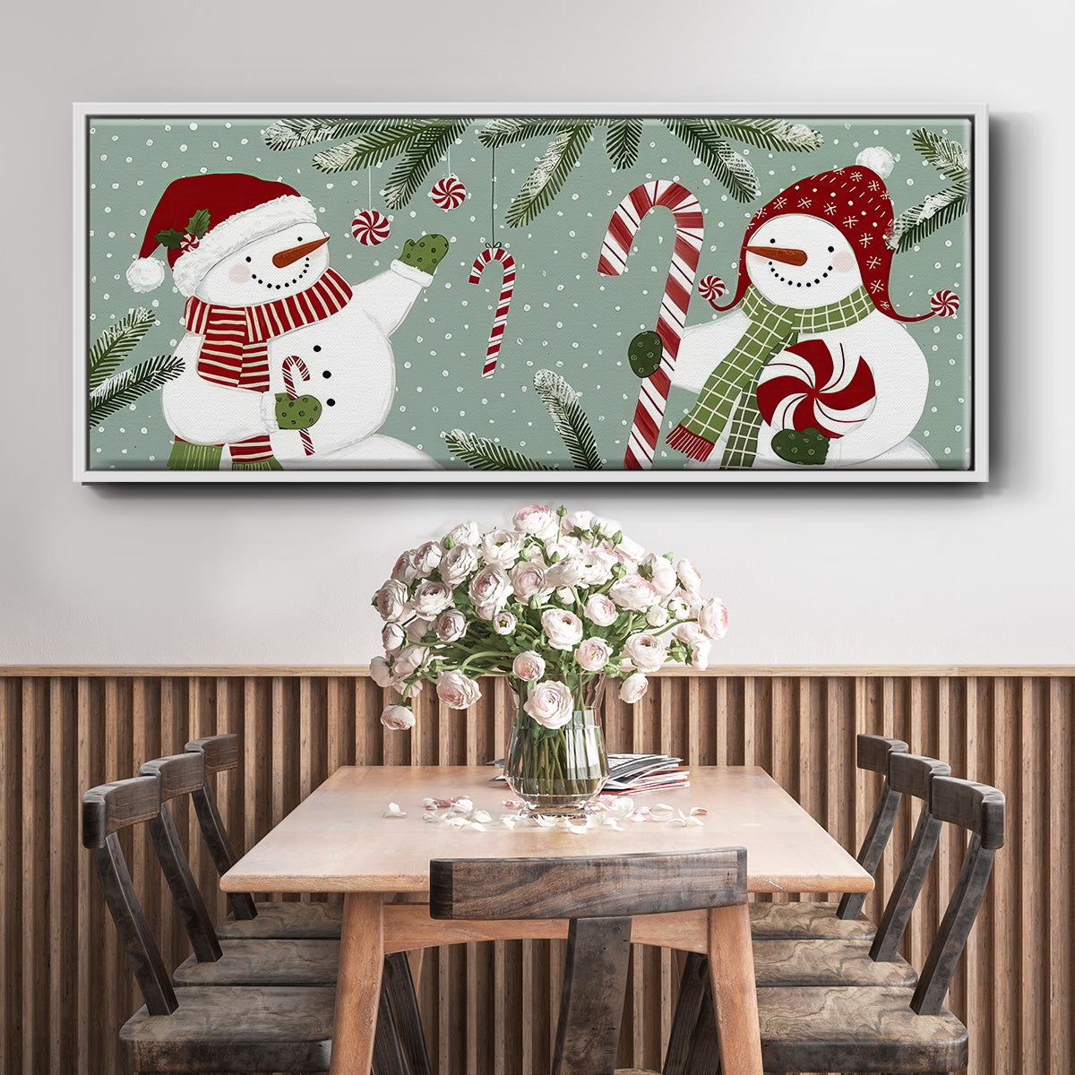 Peppermint Snowman Collection D - Floater Framed Canvas Print