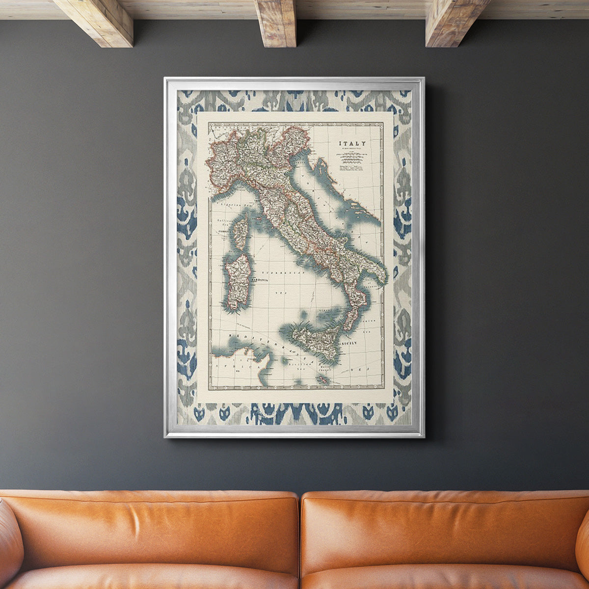 Bordered Map of Italy - Modern Framed Canvas Print