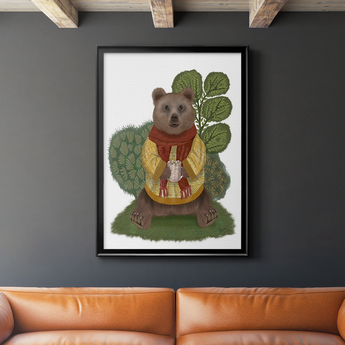 Hot Chocolate Bear - Modern Framed Canvas Print