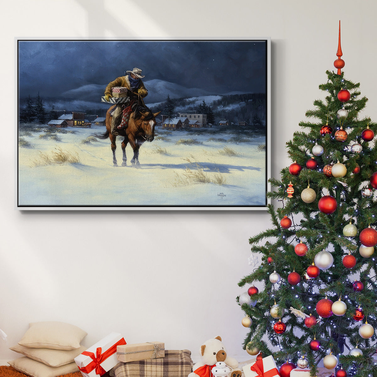 Bringing Christmas Home - Framed Gallery Wrapped Canvas in Floating Frame