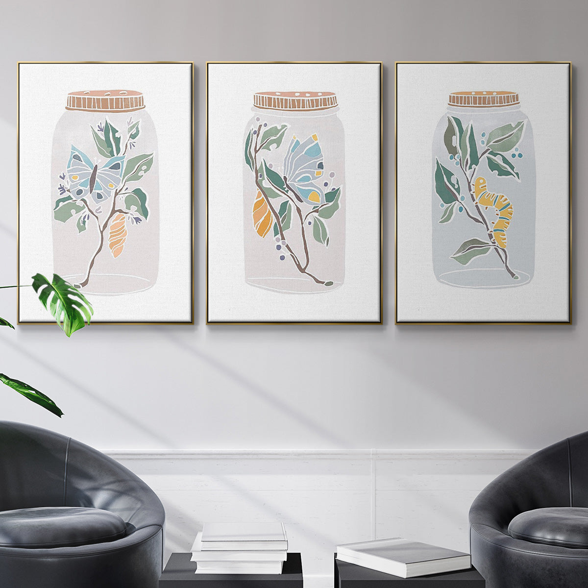 Muted Spring Arrangement I - Framed Premium Gallery Wrapped Canvas L Frame 3 Piece Set - Ready to Hang