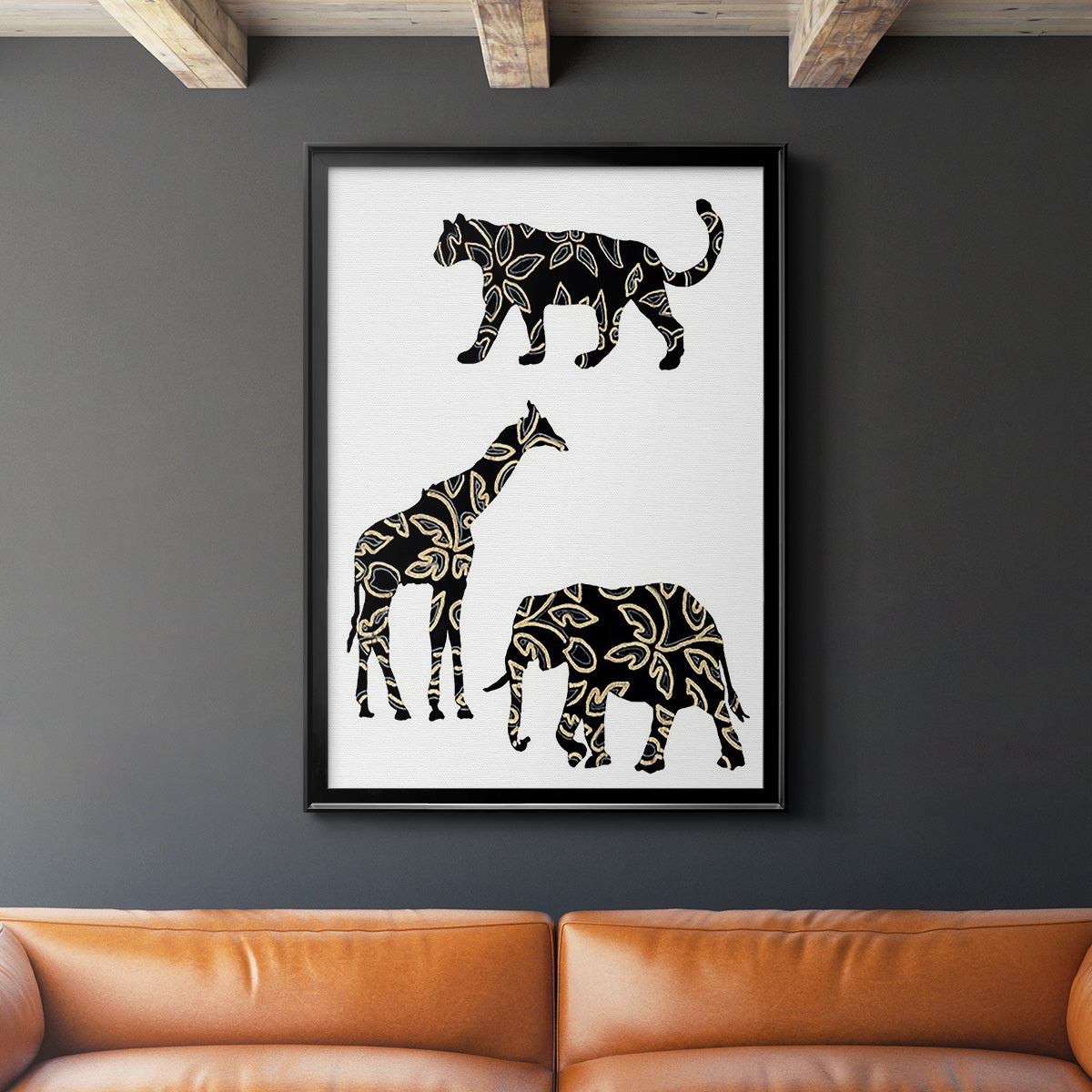 Ornamental Safari Animals III - Modern Framed Canvas Print