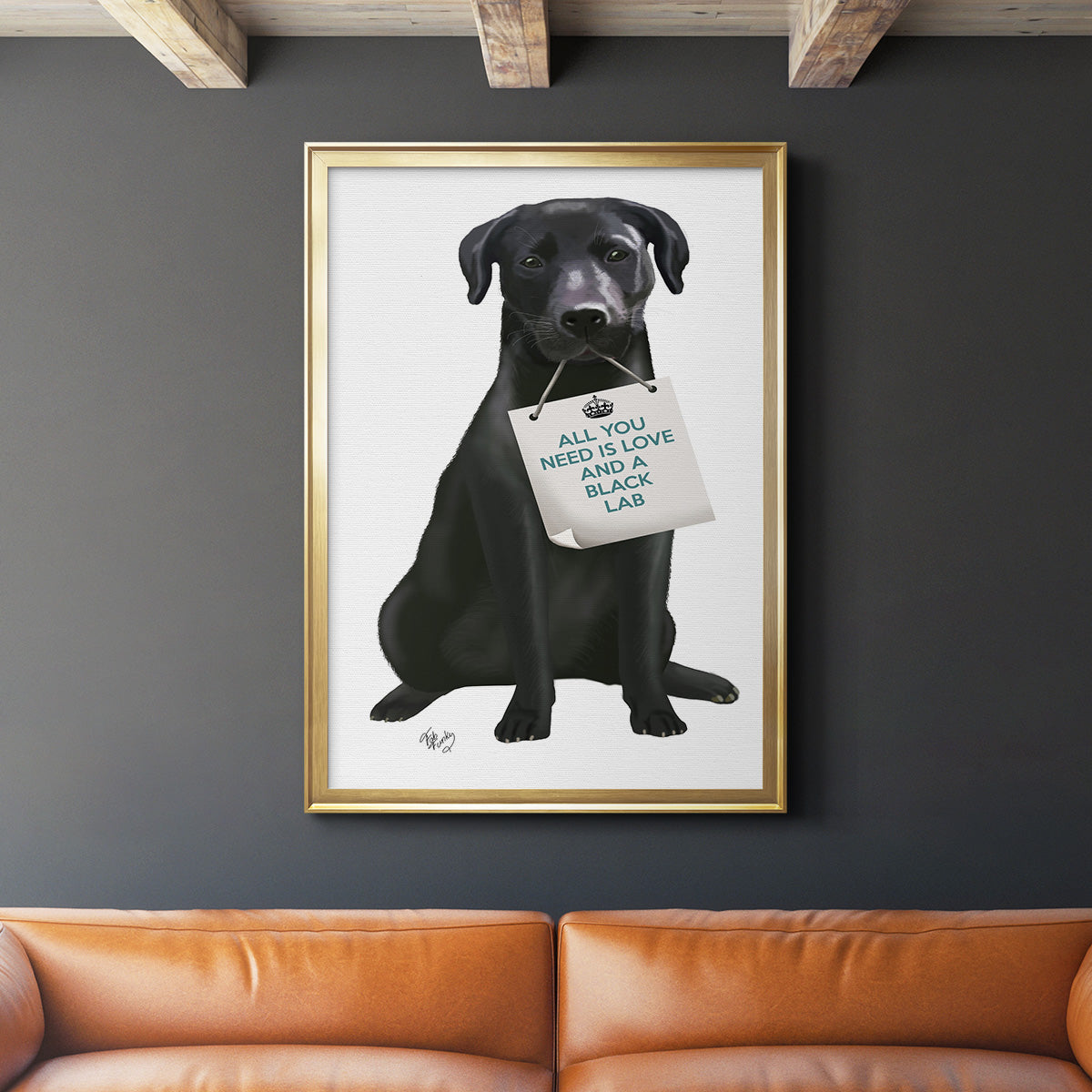 Love and Black Labrador - Modern Framed Canvas Print