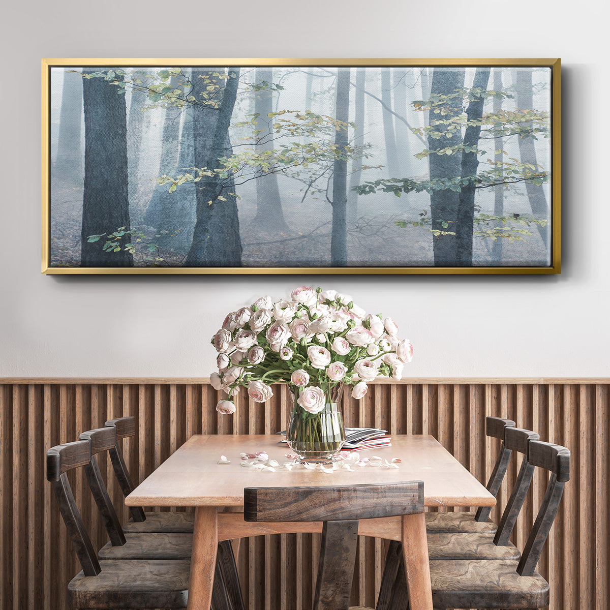 Chalky Misty Autumn Forest View - Floater Framed Canvas Print