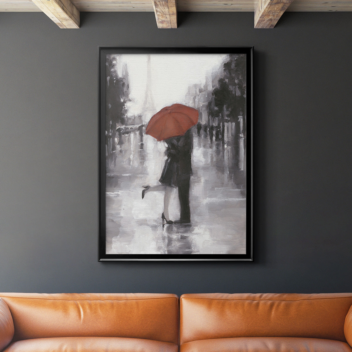 Caught in the Rain - Modern Framed Canvas Print