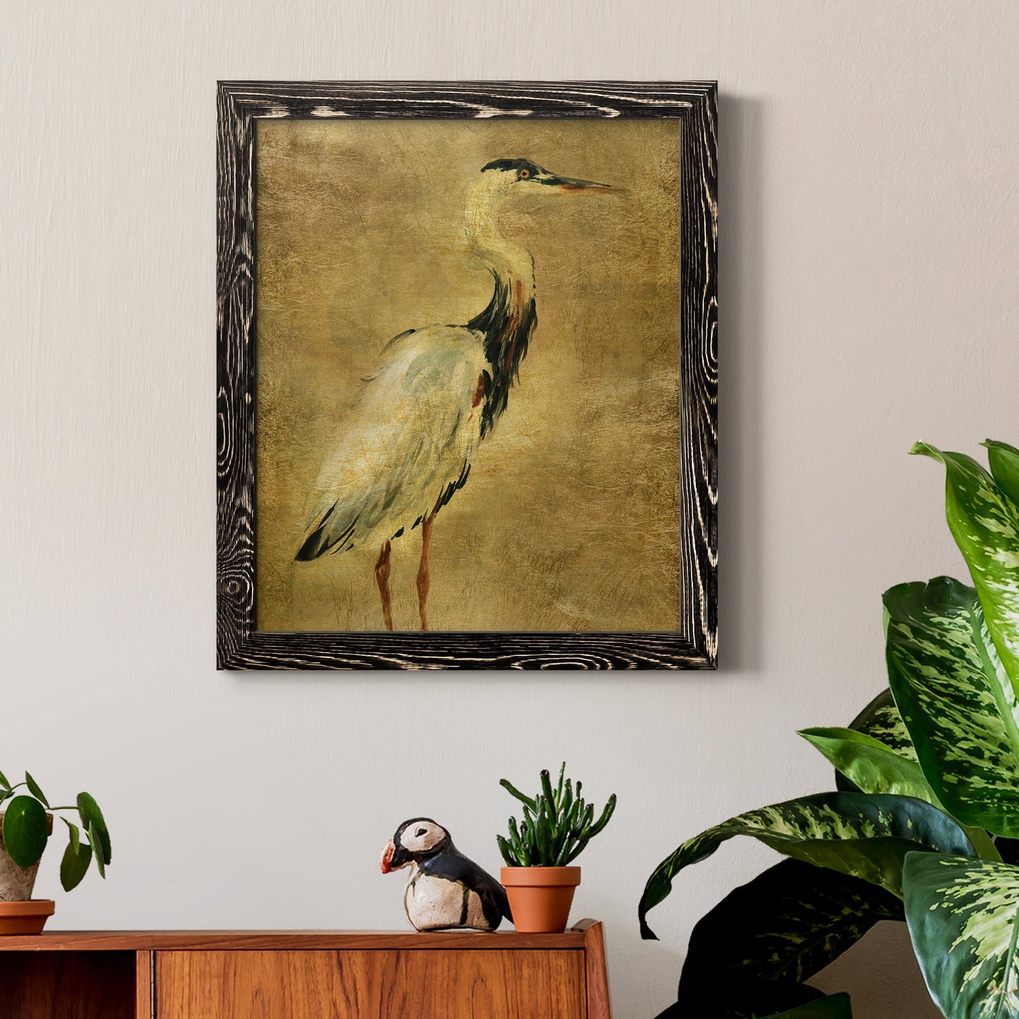 Gold Crane at Dusk I - Premium Canvas Framed in Barnwood - Ready to Hang