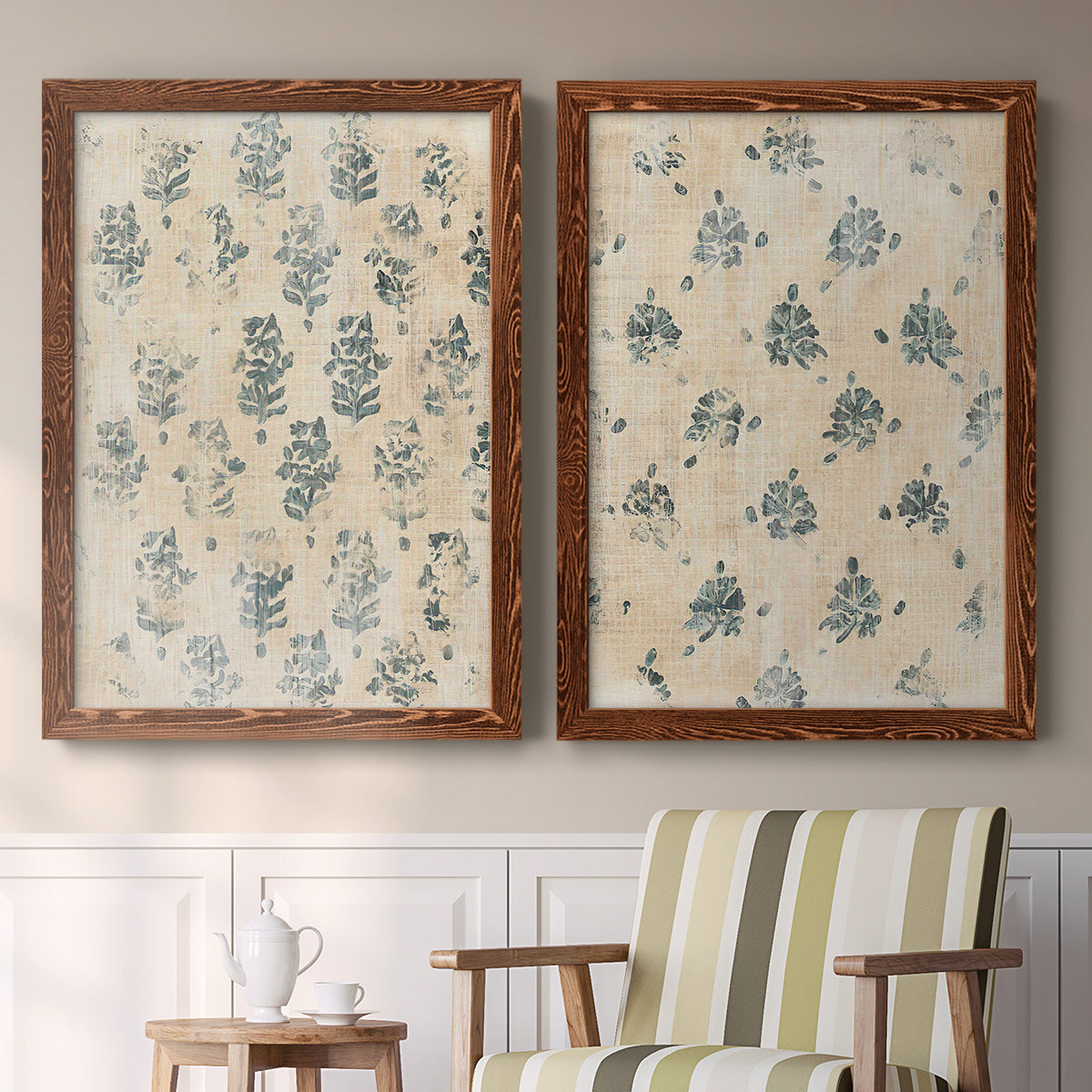 Vintage Blockprint I - Premium Framed Canvas 2 Piece Set - Ready to Hang