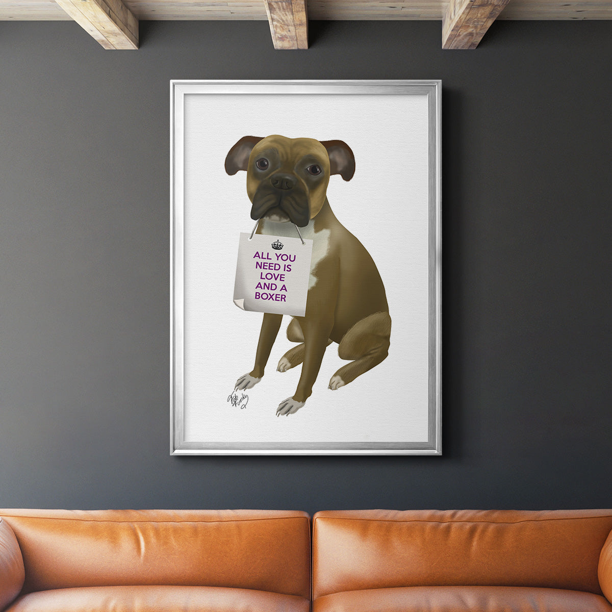 Love and Boxer - Modern Framed Canvas Print