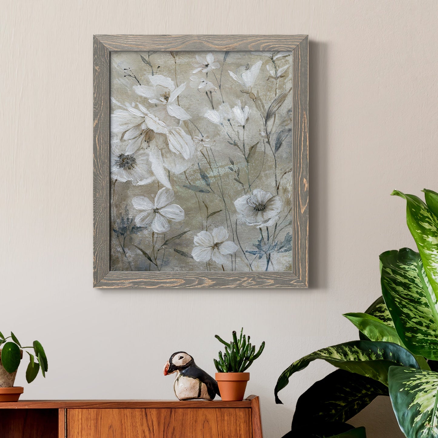 Wildflower Whites - Premium Canvas Framed in Barnwood - Ready to Hang